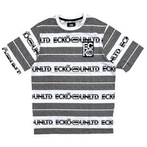 Ecko Unltd Men's T-Shirt All Over Logo Print Striped Short Sleeve Tee